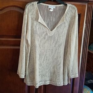 J Valdi Mesh Long Sleeved Sequin Top Medium